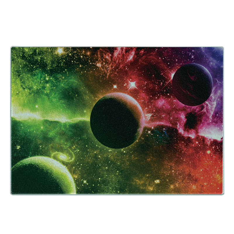 Planche à découper en verre trempé Ambesonne Cosmos Galaxy Nebula Magenta Green