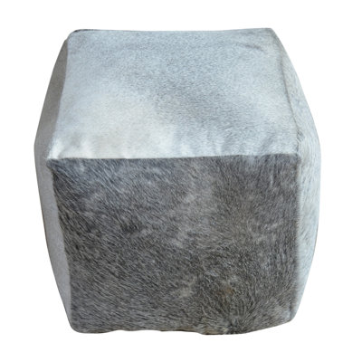 Square Cowhide Pouf INDIA In Grey Cowhide by Everly Quinn