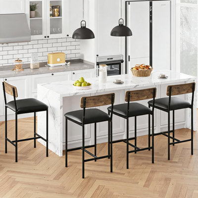 Ensemble de 4 tabourets de bar, 4 tabourets de 25,5 pouces avec coussin épais et dossier en bois pour la salle à manger, la cuisine, le comptoir et le bar