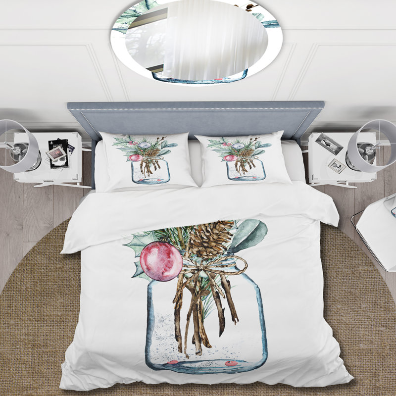 Merry Christmas Greenery In Transparent Jar - Ensemble de housse de couette traditionnel - Microfibre de polyester