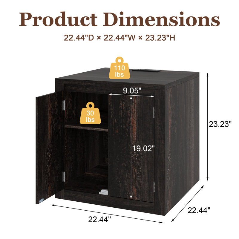End Table with Charging Station and USB Ports, Modern Bedside Table with Door, Rustic Wood Square Nightstand with Adjustable Storage Shelf for Living Room, Bedroom, Brown