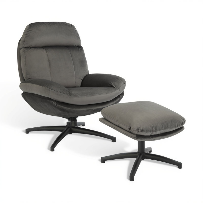 Velvet Swivel Armless With Footstool, Dark Grey
