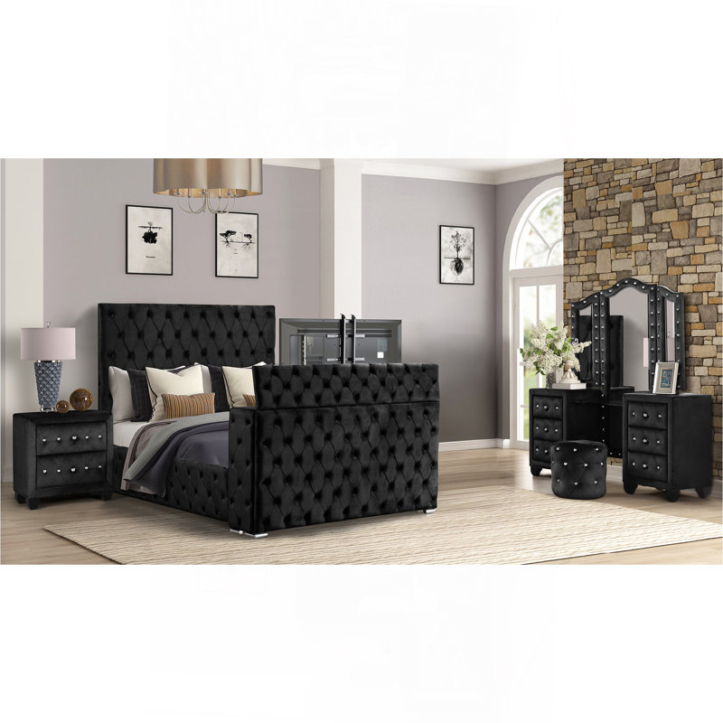 Ensemble de meuble-lavabo très grand et capitonné 4 pièces Encore Modern, Très grand lit