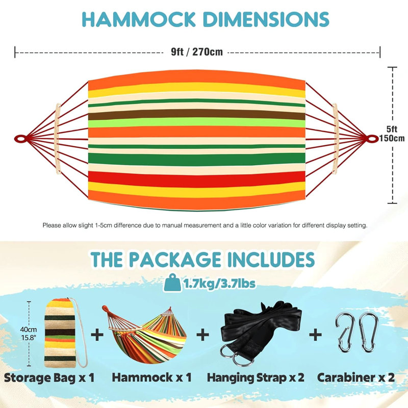 Luxury Cotton Hammock with Spreader Bars & Tree Straps