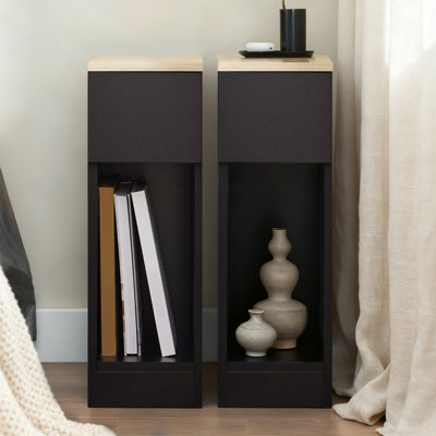 Set of 2 Narrow Nightstands 7.9'' W, End Tables Bedside Tables with Storage Drawer and Open Shelf, for Bedroom,Living Room,Small Space, Black