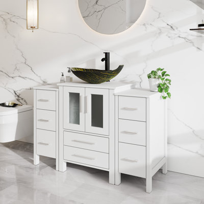 Ensemble de meuble-lavabo simple autoportant 48 po avec lavabo vasque, robinet et bonde escamotable 48 po