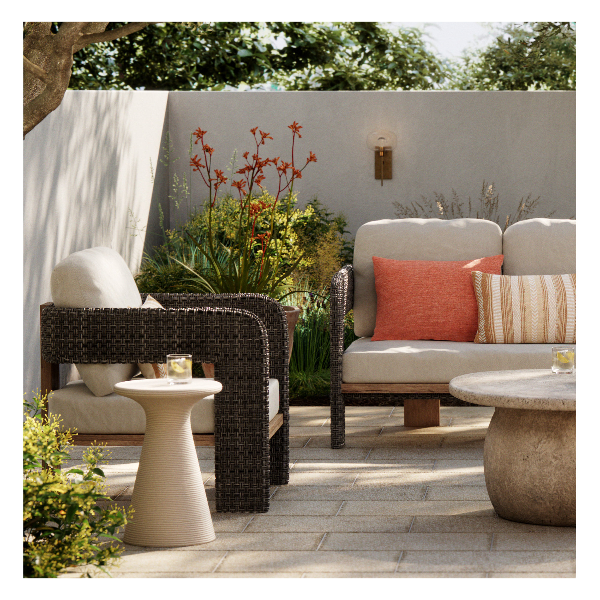 Fania Stone/Concrete Side Table, 19.5" H x 14" W x 14" L