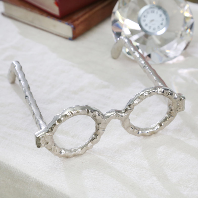 Secor Metal Eyeglasses Sculpture, Silver, 3" H x 6" W x 15" D
