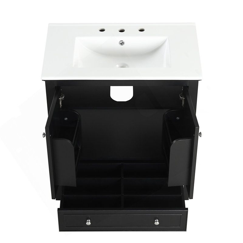 Meuble-lavabo de 30 pouces avec lavabo, bois massif durable et panneau de fibres à densité moyenne, rangement multifonctionnel, tablette réglable, design élégant