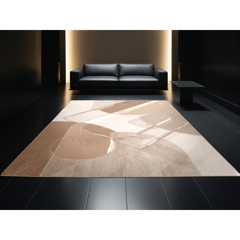 Tapis beige élégant et chic lavable à la machine Peoro, 6 po de diamètre