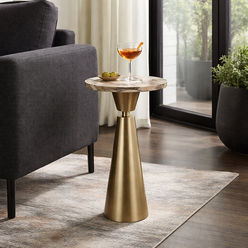 Élégante table basse en bois pétrifié pour la décoration intérieure - Table d'appoint étroite pour table de bout de salon ou de bureau - 24 po, or et brun