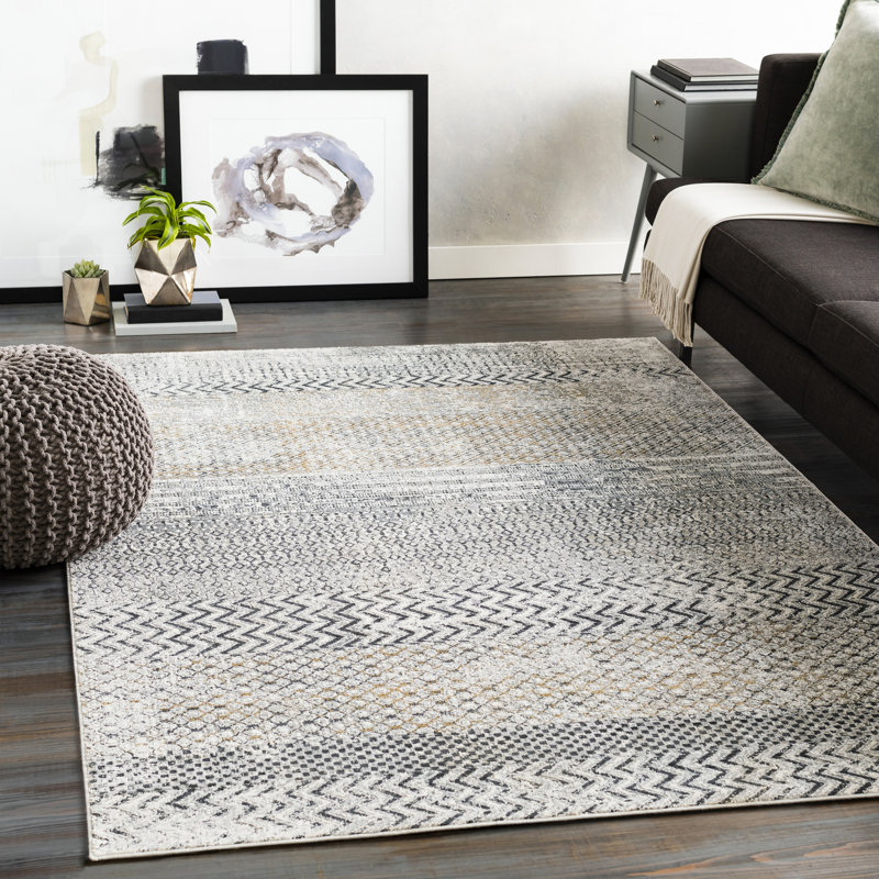 Tapis oriental gris anthracite / gris Lysette, Tapis de couloir 2 pi 7 po x 7 pi 7 po