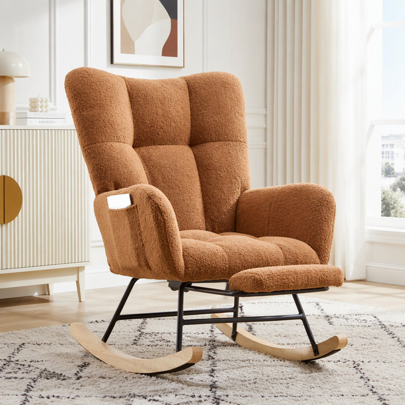 Ensemble de fauteuil berçant et repose-pieds à oreilles Teddy, L 35,43 po, Tissu brun; Teddy