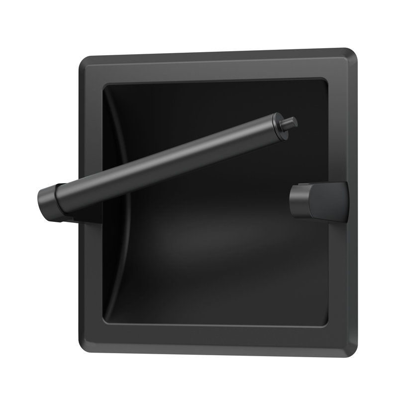 Recessed Toilet Paper Holder with Pivoting Arm, Matte Black
