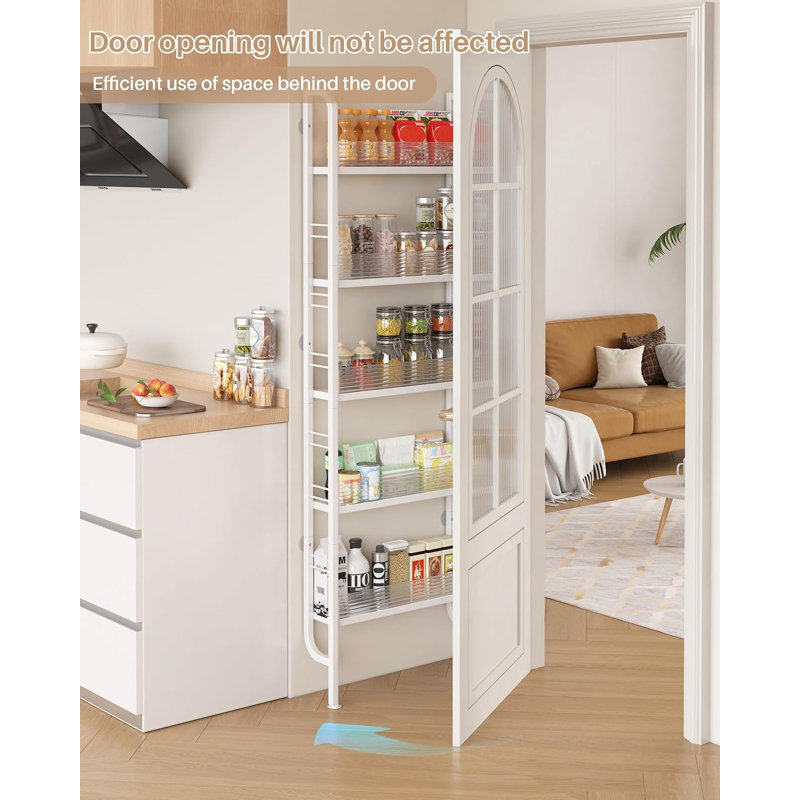 Étagère de salle de bain derrière la porte à 5 niveaux, étagère de rangement mince et compacte, étagère autoportante étroite pour la salle de bain, la cuisine, le placard et la salle de lavage