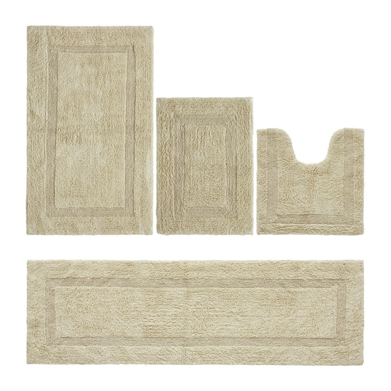 Lux  Premium 100% Cotton 4 Piece Bath Rug Sets, Machine Washable, Super Absorbent & Tufted Weave Reversible Bath Mat for Bathroom, Shower, and Tub, Oeko-Tex Certified Bathroom Rugs