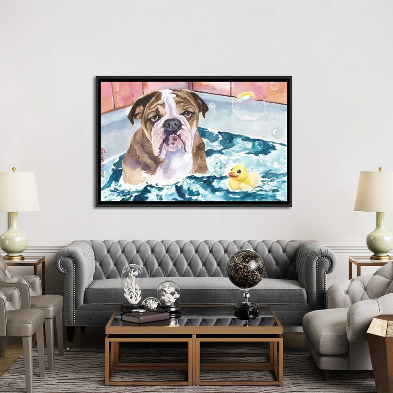 «Bath Time», reproduction sur toile, H 18 po x l 26 po x P 1,5 po, Toile avec cadre noir, Pas de tapis