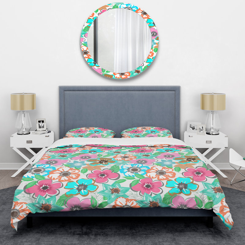 Multicolore fleur abstraite - ensemble de housse de couette floral - polyester microfibre