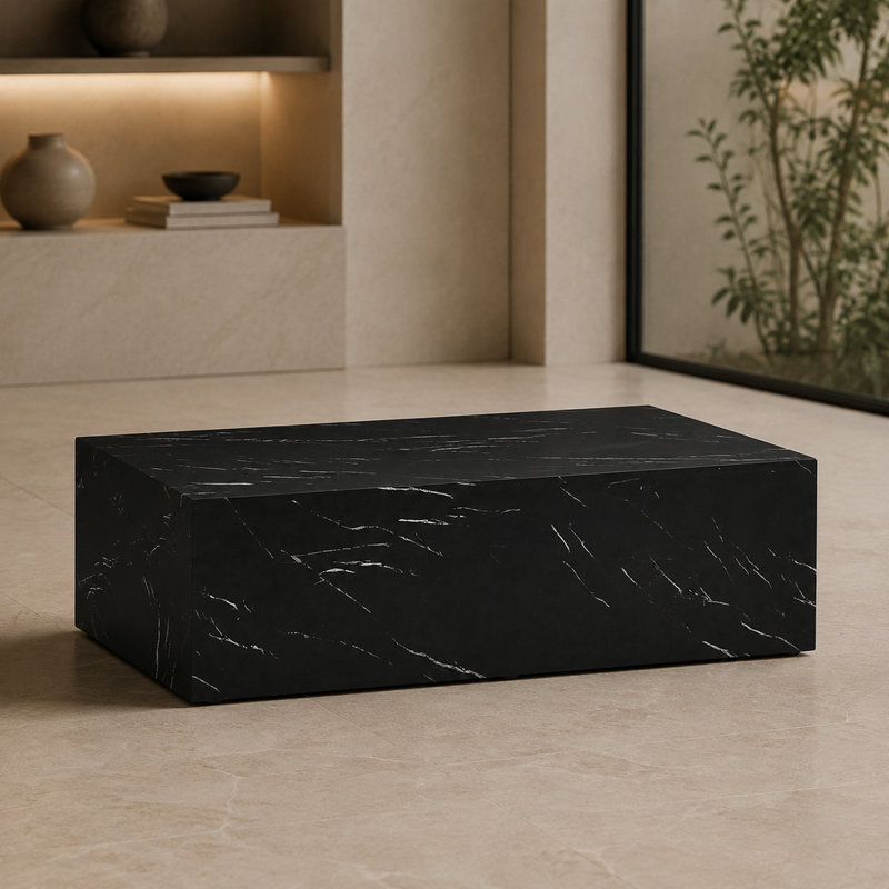 Table basse luxueuse en MDF effet marbre noir, 100,3 x 55,4 x 30,1 cm, style moderne