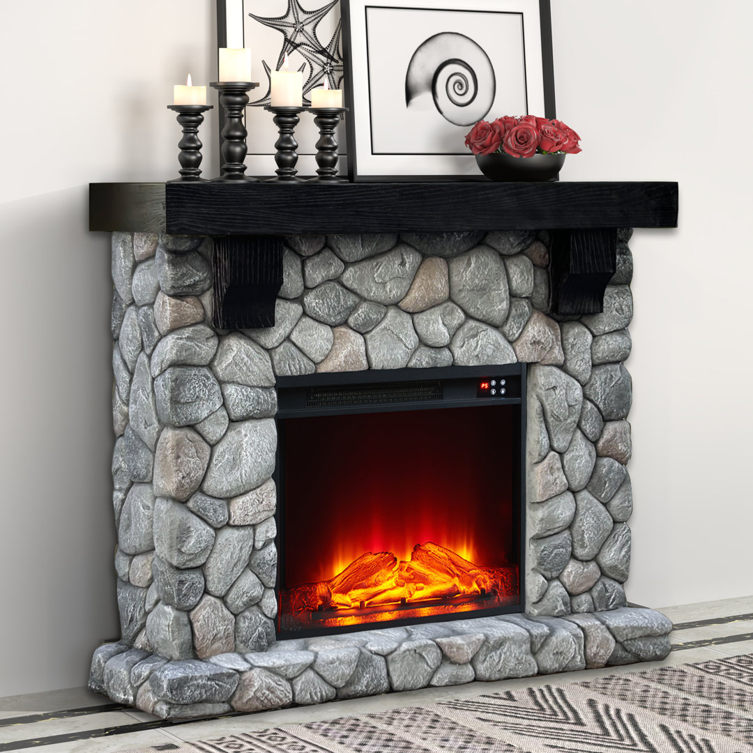 Ayiden 45.26'' W Stone Electric Fireplace & Mantel Package with 5100 BTU Millwood Pines