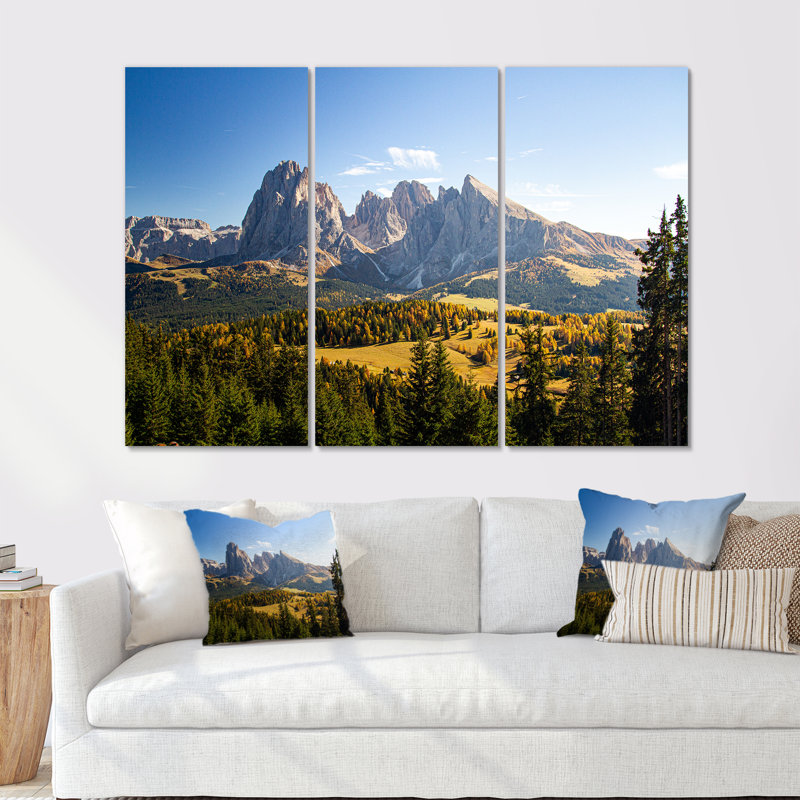 Couvert de montagnes, Dolomites en Italie - ensemble d'art mural Italie, Toile tendue, H 28 po x l 36 po x P 1 po