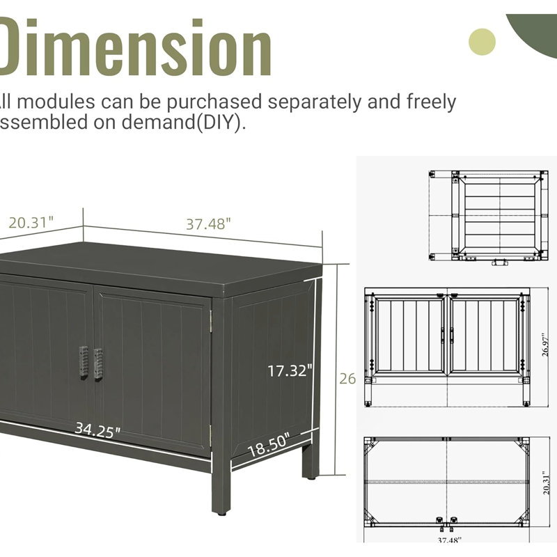 Table de préparation pour l'extérieur en aluminium gris avec possibilité de rangement - îlot de barbecue pour structure de terrasse thermolaquée, comptoir propre, housse de protection, pieds stables, armoire de cuisine à installation modulaire thermolaquée