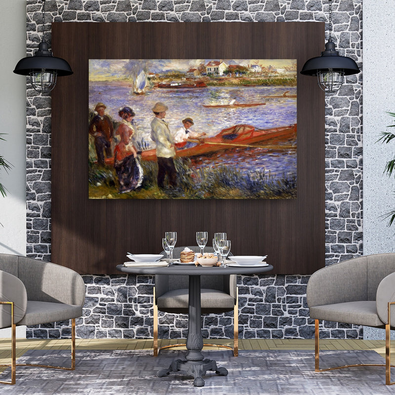 Oarsmen At Chatou, 1879 Classic Contemporary Violet Coastal Wall Art Print by Pierre-Auguste Renoir - Wrapped Canvas Print