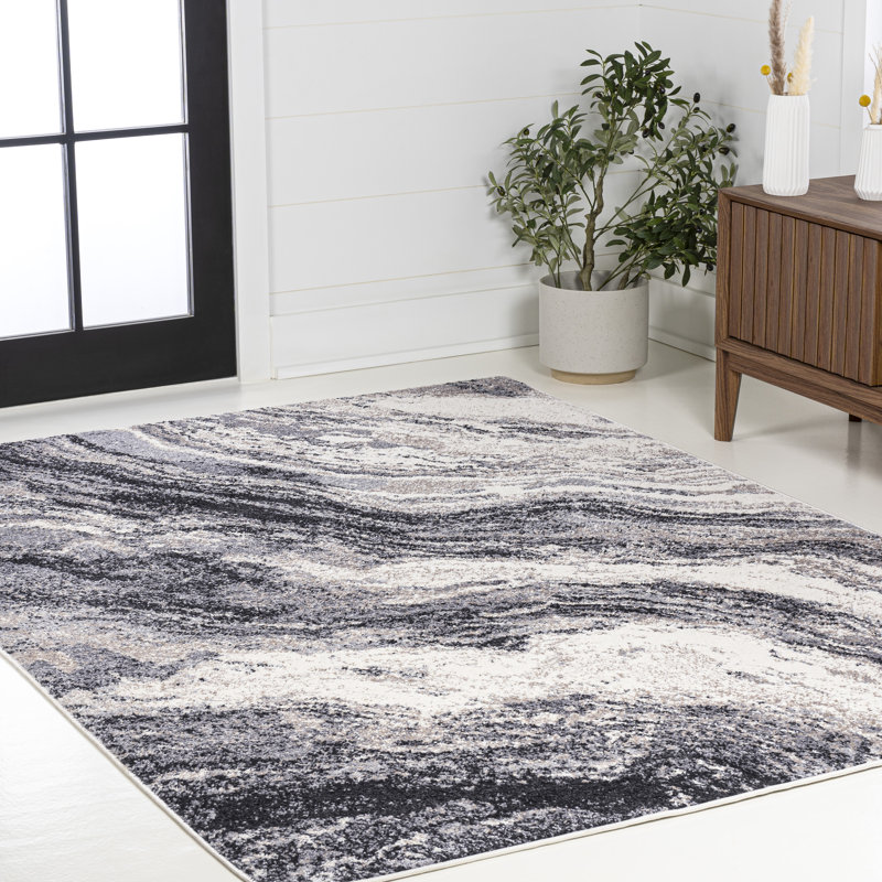 Tapis gris anthracite / crème Olvin, Rectangle 7 pi 9 po x 10 pi