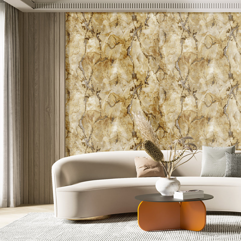 Stratum Marmo Design Metallic Texture 33' L x 42" W Wallpaper Roll, Gold/Gray