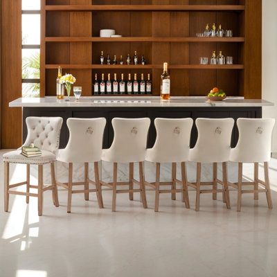Velvet Nailhead Wing Back Counter Height Barstools (Set of 6)