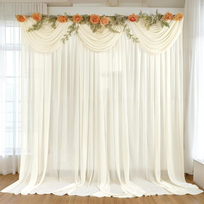 10Ft Tulle Backdrop Curtain For Parites, Sheer Backdrop Curtains Fabric Drapes For Wedding Ceremony Arch Party Stage Decorations(4 Panels 5*10Ft)