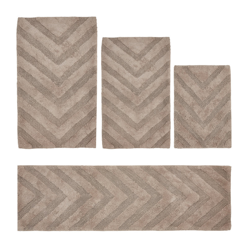 Ensemble de tapis pour salle de bain 100% coton de qualité supérieure Hugo 4 pièces avec envers antidérapant, lavable à la machine, luxueux tapis Chervon à motif super absorbant et touffeté pour la salle de bain, la douche et la baignoire