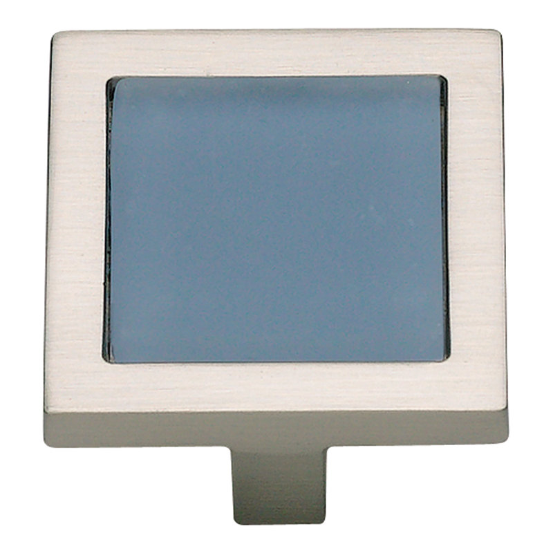 Spa 1 3/8" Length Square Knob, Brushed Nickel/Blue
