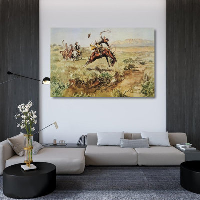 ArtDirect Russell, Charles Marion Gallery Wrapped Canvas Art Titled: Bronco Busting