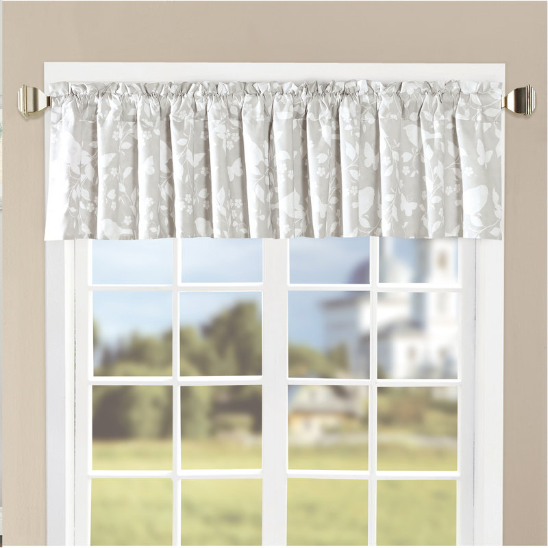 Floral Tailored Window Valance, Grey