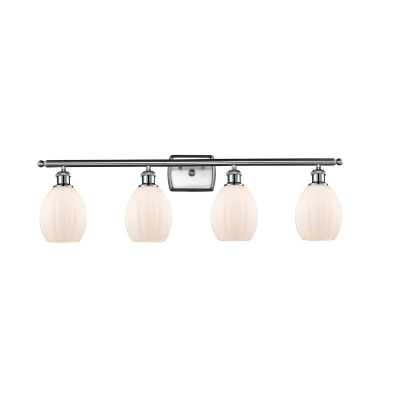 Éclairage pour meuble-lavabo 4 lumières Fleury, Nickel satiné brossé, Blanc mat, Incandescent