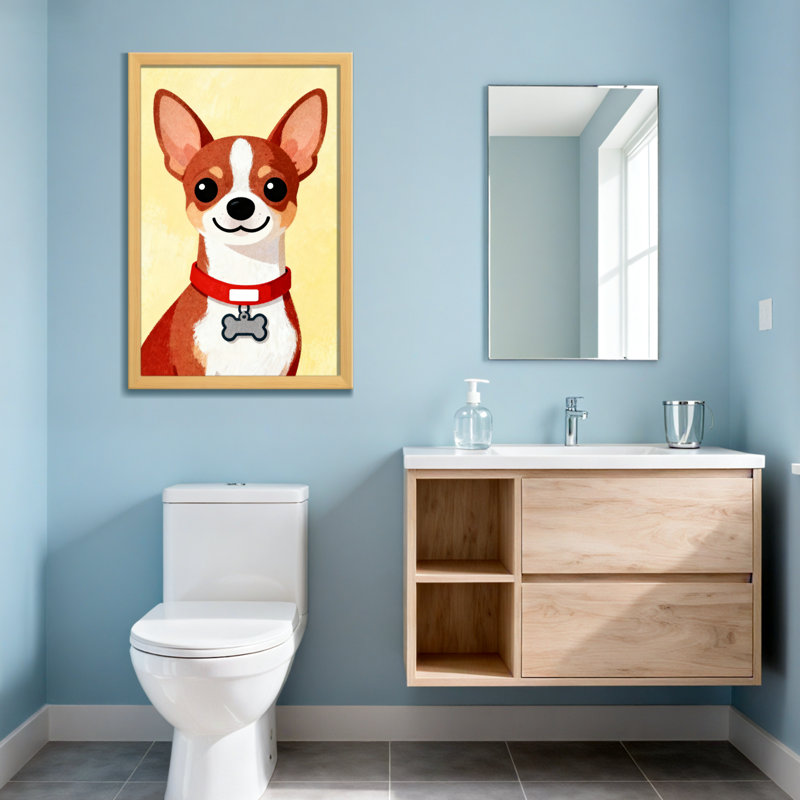 Animaux Chihuahua mignon avec collier rouge et étiquette en os, H 36 po x l 24 po, Toile tendue, Ne s’applique pas