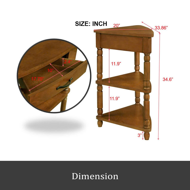 33.8'' Small Triangle Corner Table, Wood Corner Side Table For Small Spaces/ Living Room, 3 Tier End Corner Table With Solid Wood Legs