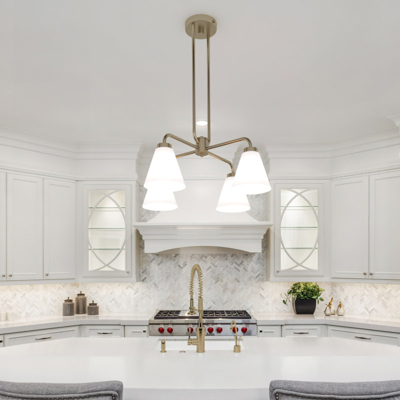Wynridge Plug & Play 4-Light Chandelier in Transitional and Modern Style-59.6 Inches Tall and 24 Inches Wide, Satin Brass
