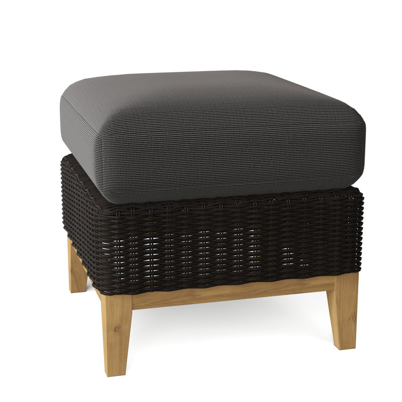 Frances Outdoor Teak Ottoman, Sailcloth Seagull, Frances Black