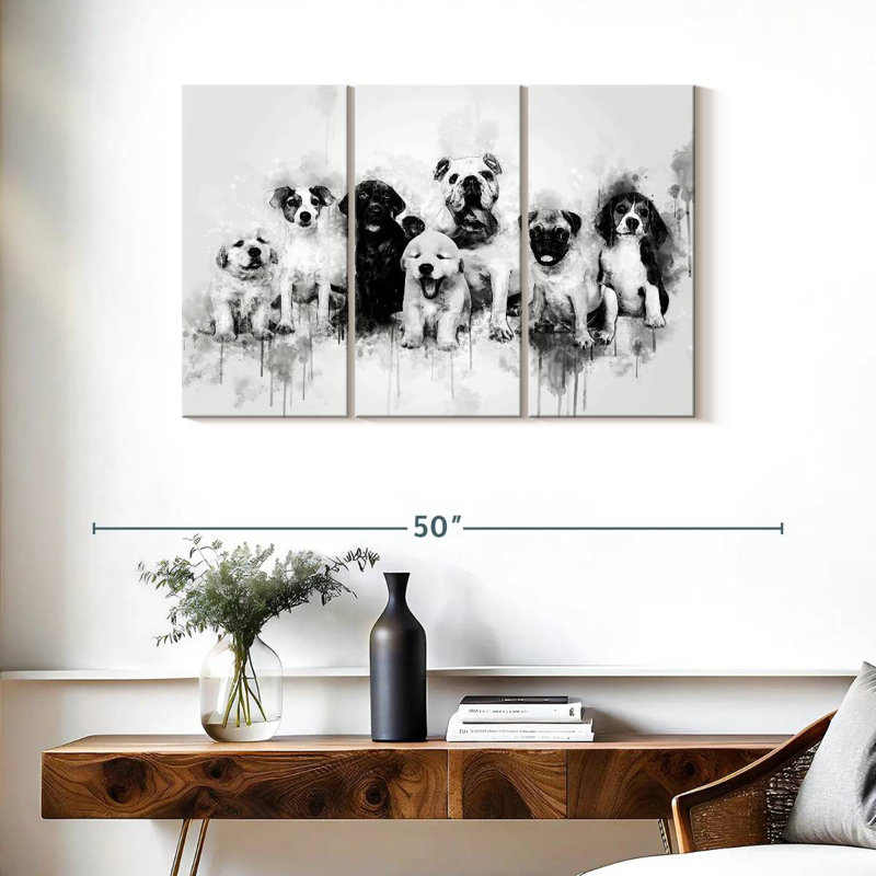 Chiots de chien noir et blanc, H 24 po x l 38 po