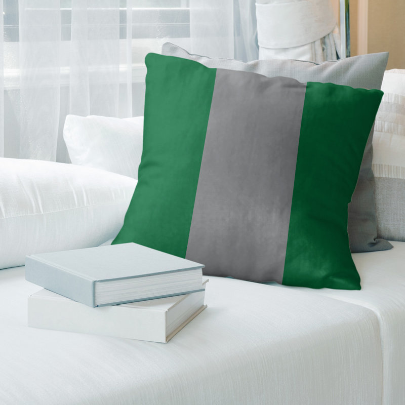 Housse de coussin, 14 po x 14 po, Vert / argenté, Polyester filé