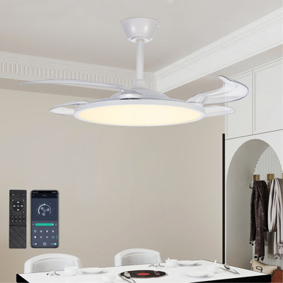 Ventilateur de plafond rétractable de 42 pouces, ventilateur de plafond à profil bas avec lumière et télécommande, ventilateur noir moderne avec pales rétractables pour la salle à manger salon chambre à coucher, à intensité variable, minuterie