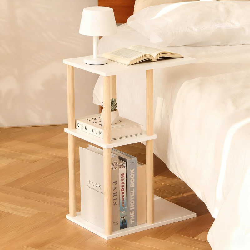 Table de bout en forme de C avec rangement à 3 niveaux, table d'appoint peu encombrante pour canapé, salon, chambre à coucher et bureau personnel, assemblage facile
