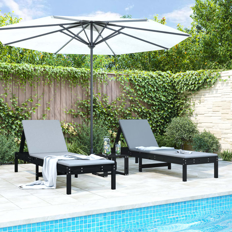 Adoniram 199.5cm Long Reclining Pine Double Chaise, Black , 2