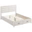 Lit très grand Eastern en ton blanc bord de mer, tête de lit à lattes, deux tiroirs, placage à gratter, plateforme pour chambre à coucher avec tête de lit et apparence de bois manufacturé, apparence de centre de table
