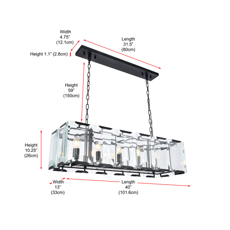 Fouke 12 - Light Kitchen Island Pendant, 12'' H x 40'' W x 13'' D, Flat Black Matte