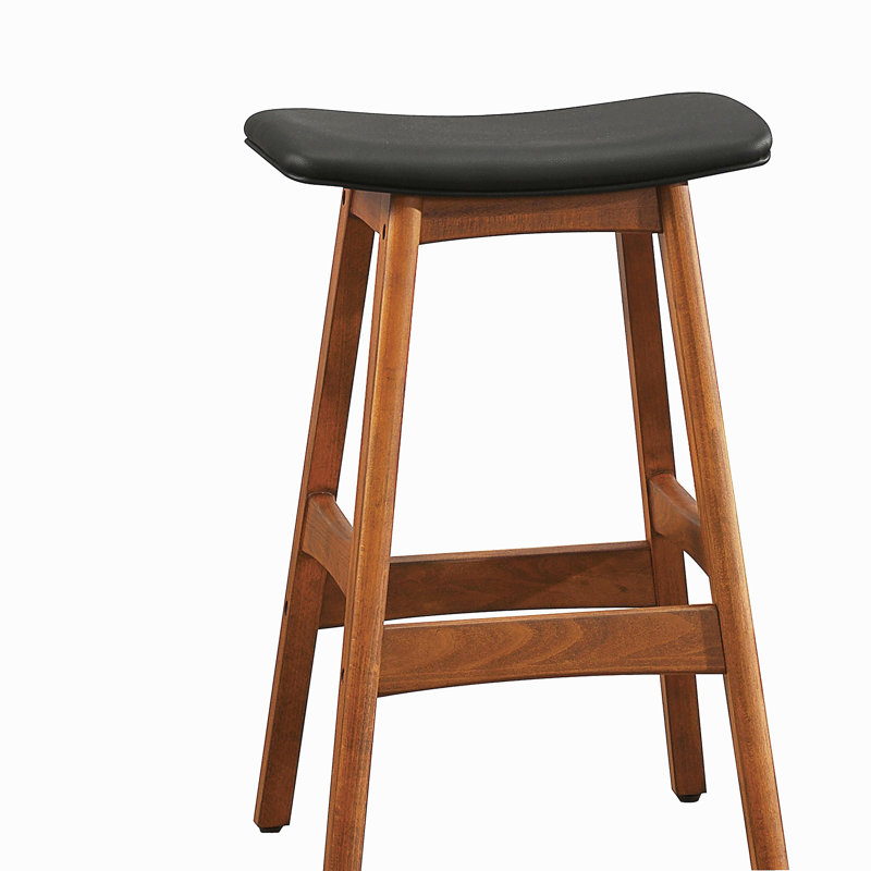 Tabourets à hauteur de comptoir en bois massif de style Mid-Century moderne avec siège en similicuir noir pour les tabourets de cuisine et de salle à manger