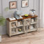 Meuble d'appoint de style antique à 4 portes avec portes en verre trempé, beige