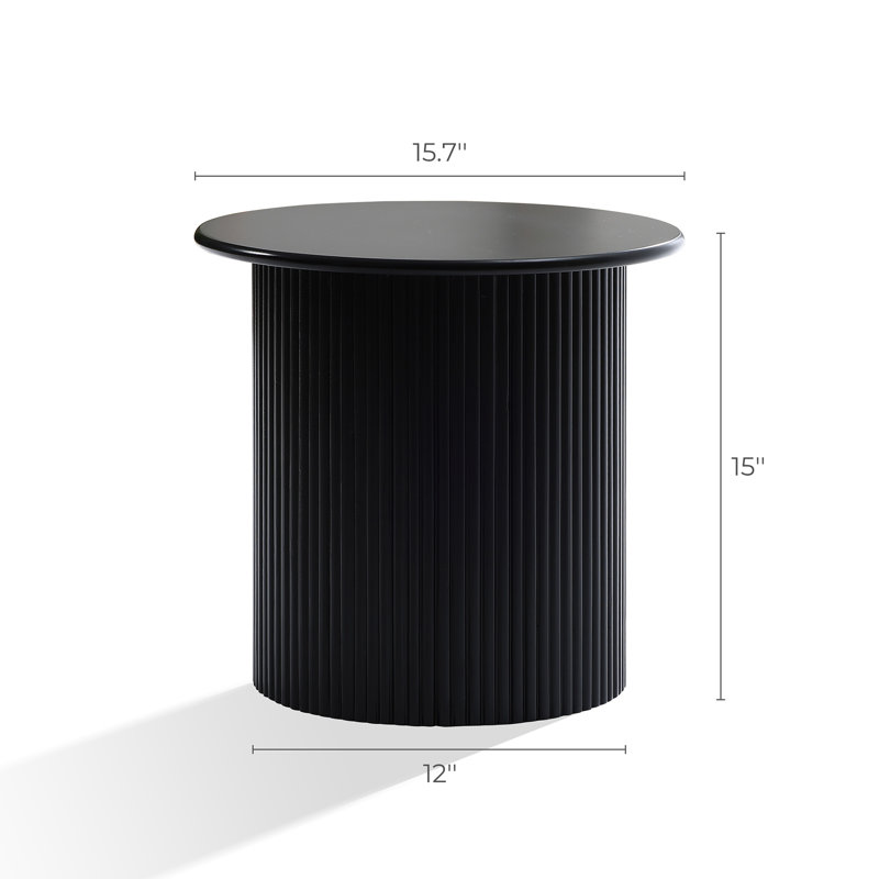 Compact Size Round Side Table with Black Fluted Fir & MDF Wood Accent